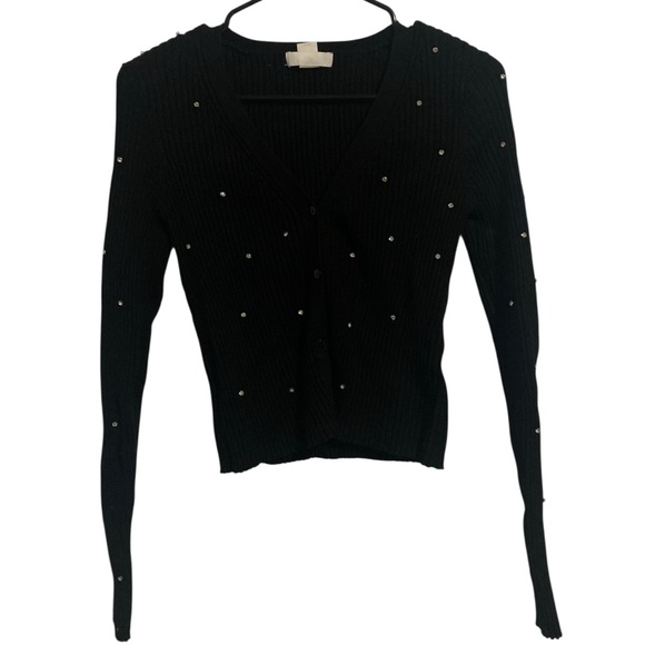 H&M Black Ribbed Knit Studded Cardigan Sweater Womens Size M - Picture 1 of 13